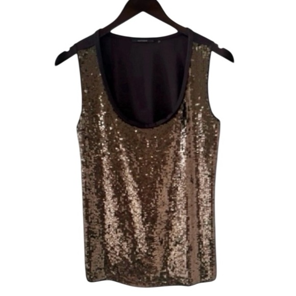 Elie Tahari Dark Brown Sequin Sleeveless Scoop Neck Silk Blend Top Size Small - Picture 2 of 7